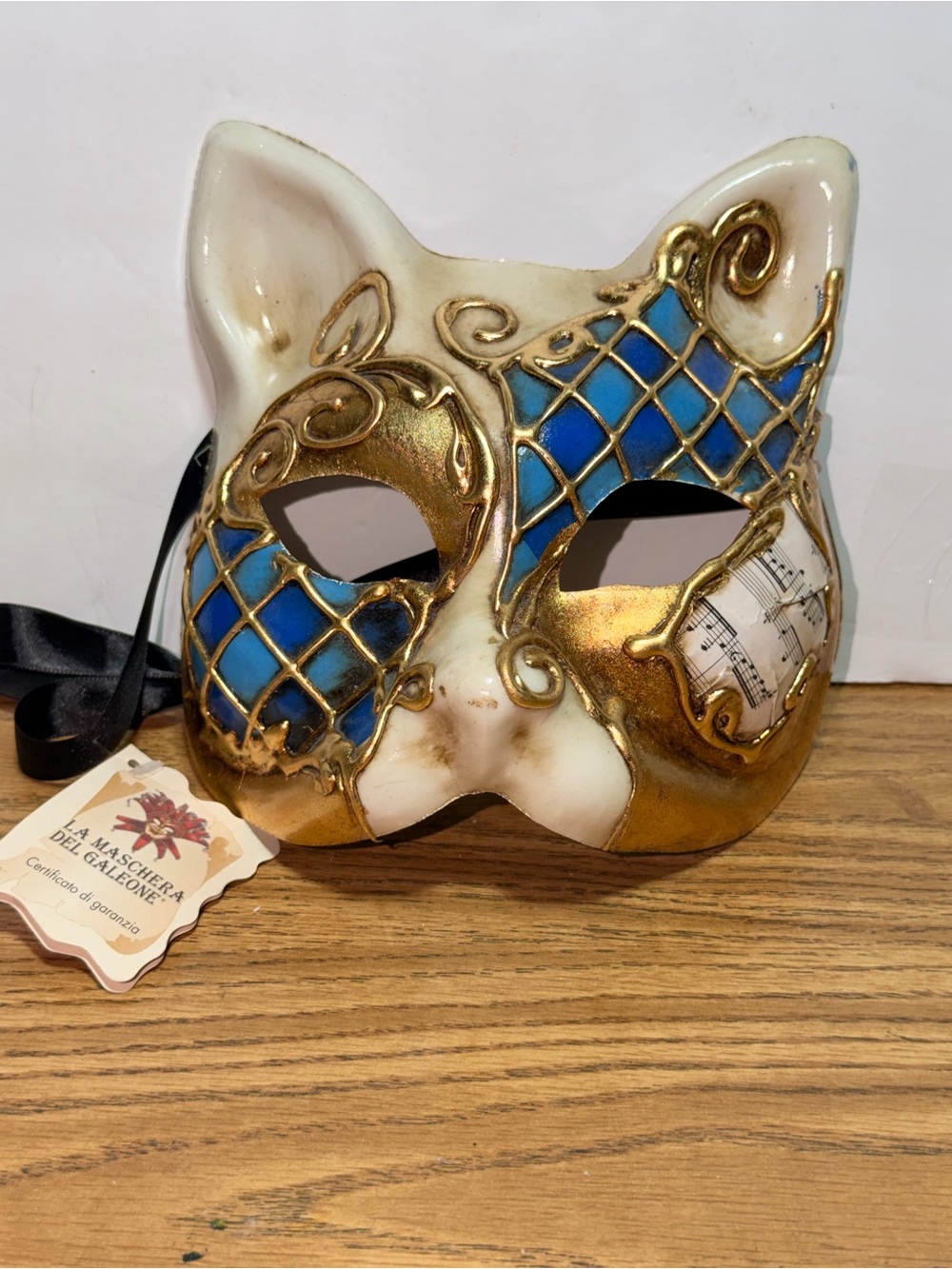 Original La Maschera Del Galeone Hand Painted Venetian Cat Mask Made In Italy
